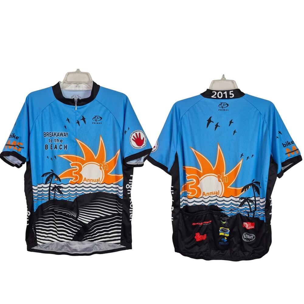 Prima Blue Orange Break Away to the Beach Men's 3/4 Zip Cycling Jersey 2 XL
